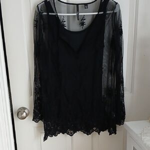Skye's the Limit Black Lace Sheer Blouse With Lining